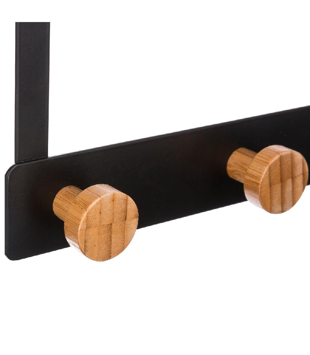 Wadiga Portemanteau De Porte En Métal Noir Et Bambou - 33.3x8.2x20cm
