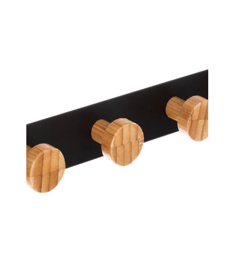 Wadiga Portemanteau De Porte En Métal Noir Et Bambou - 33.3x8.2x20cm