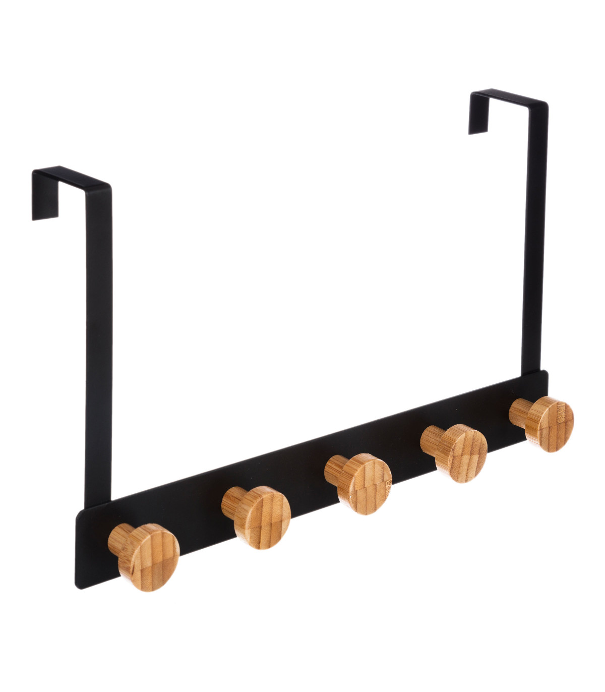 wadiga Portemanteau de porte en métal noir et bambou - 33.3x8.2x20cm