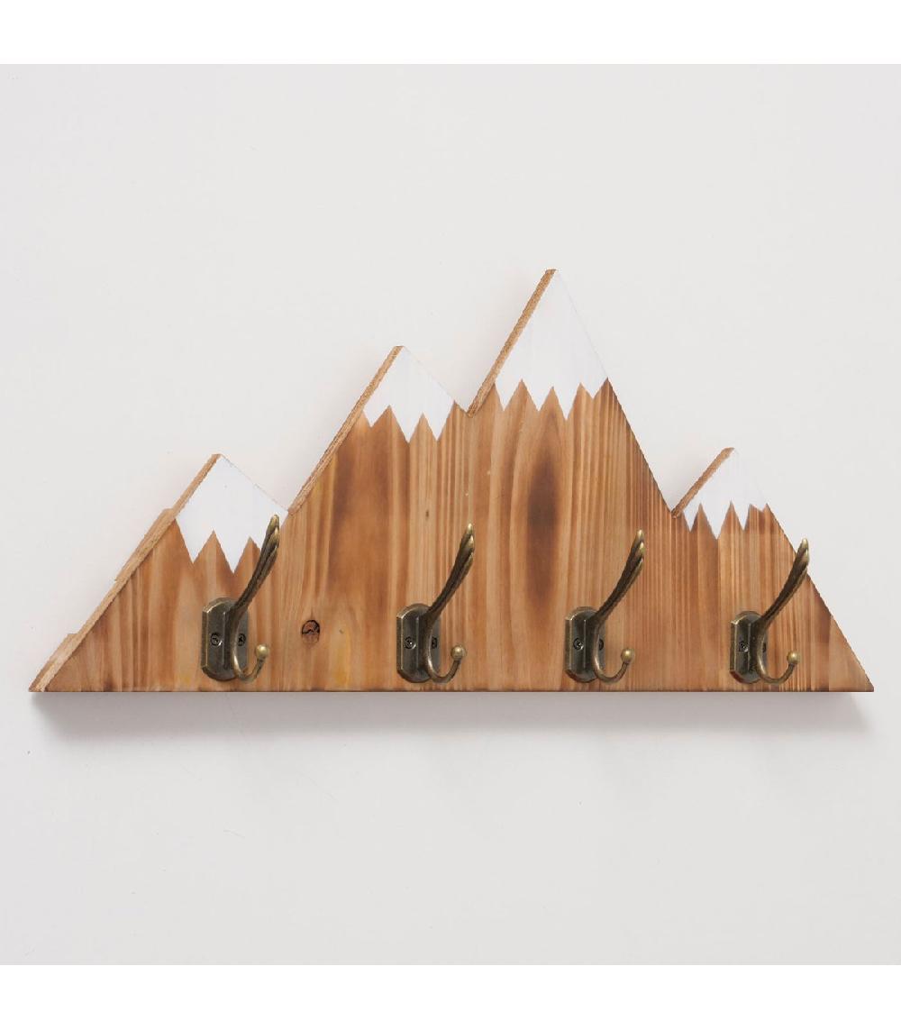Wadiga Portemanteau Mural 4 Accroches Bois Et Métal Montagne 25.5x58x8cm