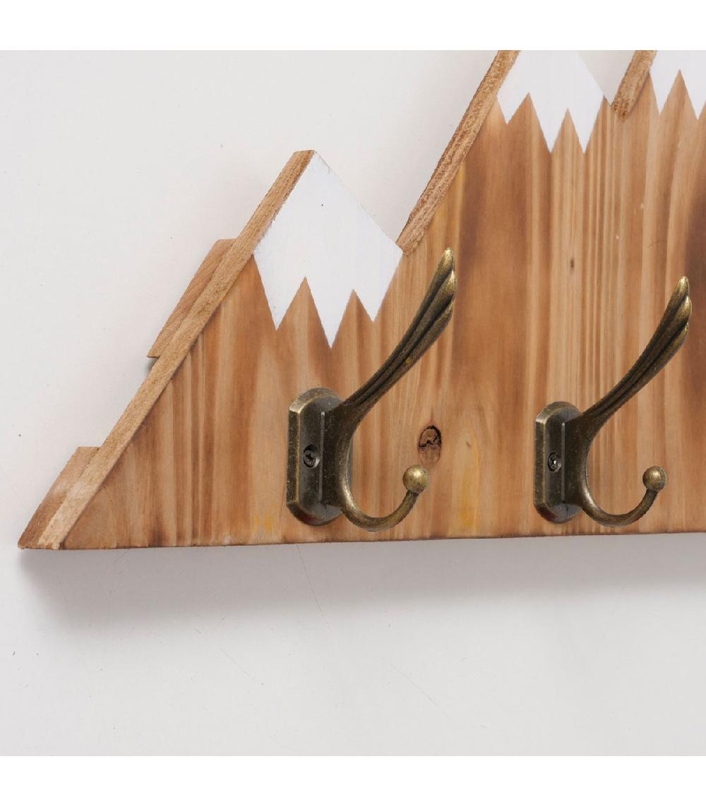 Wadiga Portemanteau Mural 4 Accroches Bois Et Métal Montagne 25.5x58x8cm