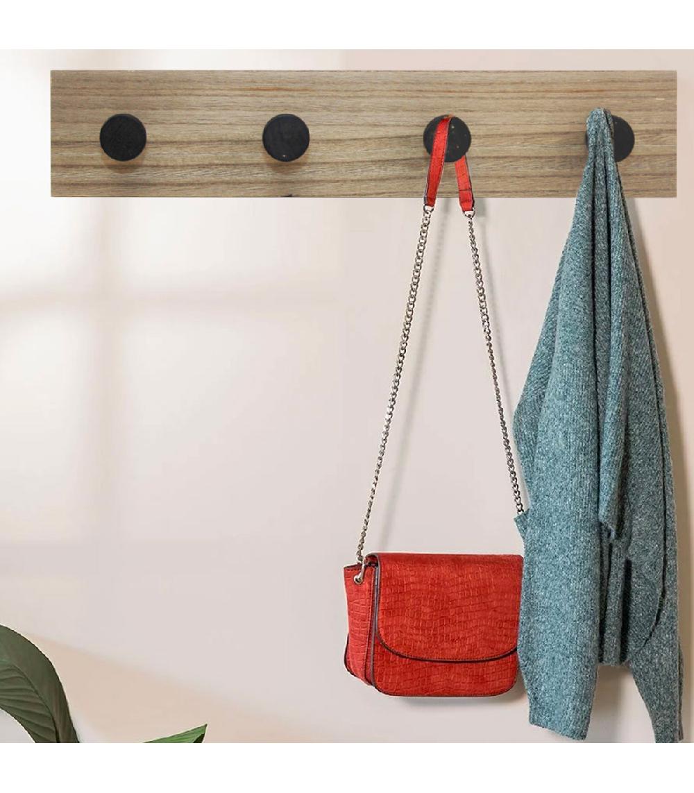 Wadiga Portemanteau Mural 4 Accroches Bois Et Noir 40x6x8cm