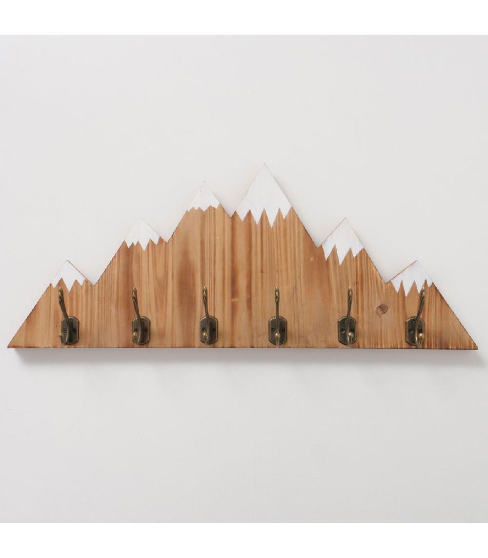 Wadiga Portemanteau Mural 6 Accroches Bois Et Métal Montagne 75x30x9cm