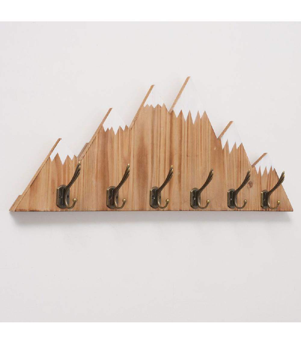 Wadiga Portemanteau Mural 6 Accroches Bois Et Métal Montagne 75x30x9cm