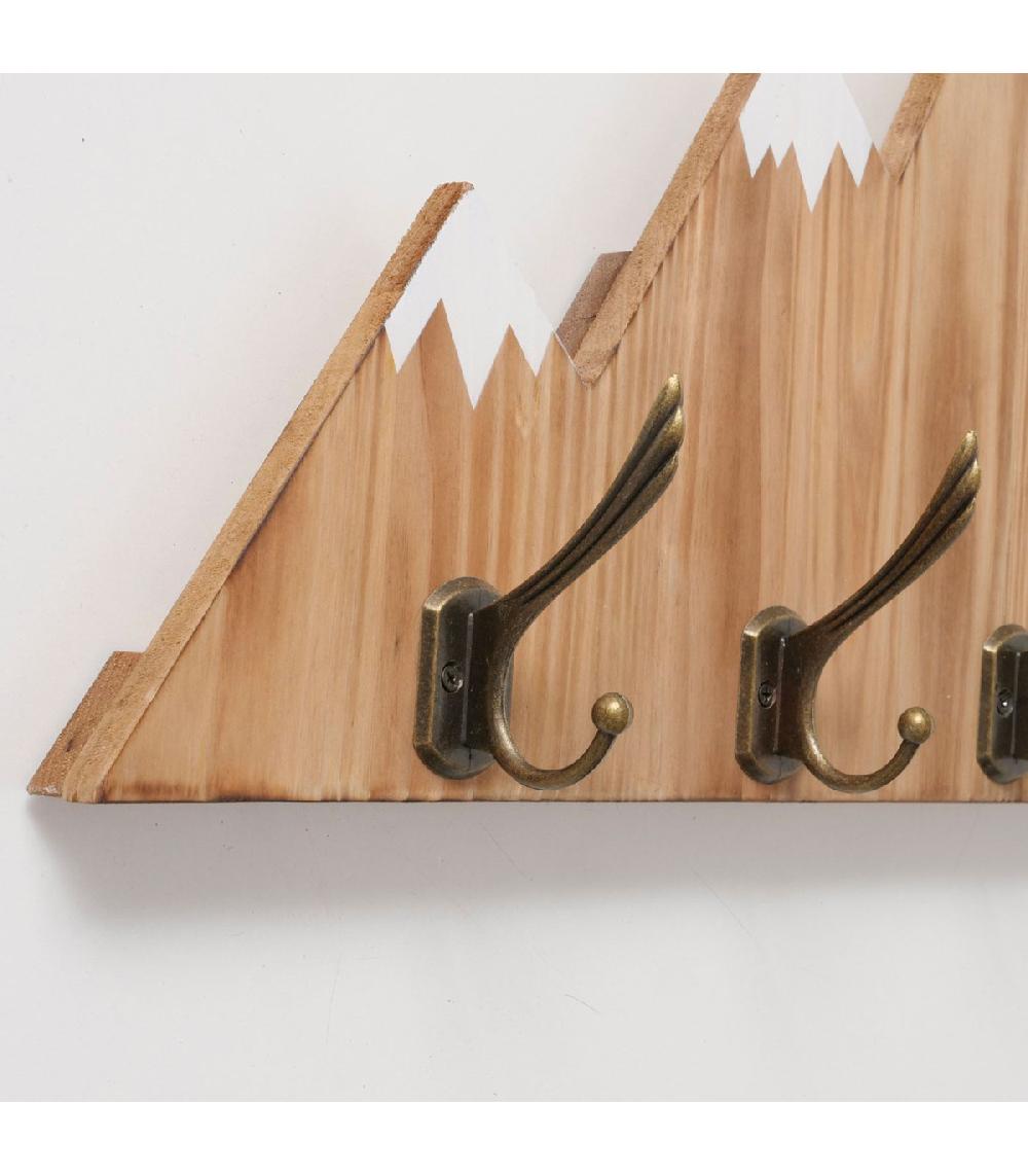 Wadiga Portemanteau Mural 6 Accroches Bois Et Métal Montagne 75x30x9cm