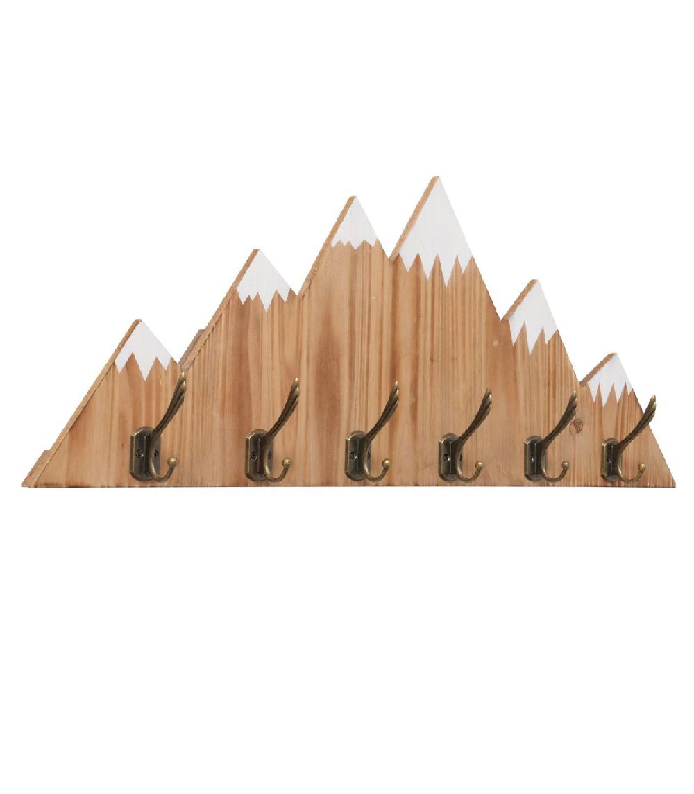 wadiga Portemanteau mural 6 accroches bois et métal montagne 75x30x9cm
