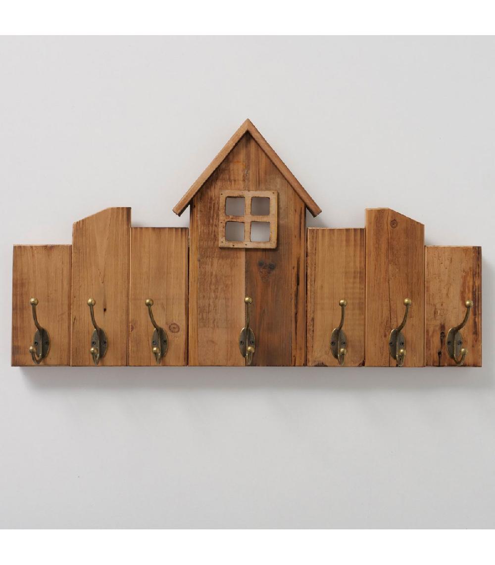Wadiga Portemanteau Mural 7 Accroches Bois Et Métal 54x34x9cm