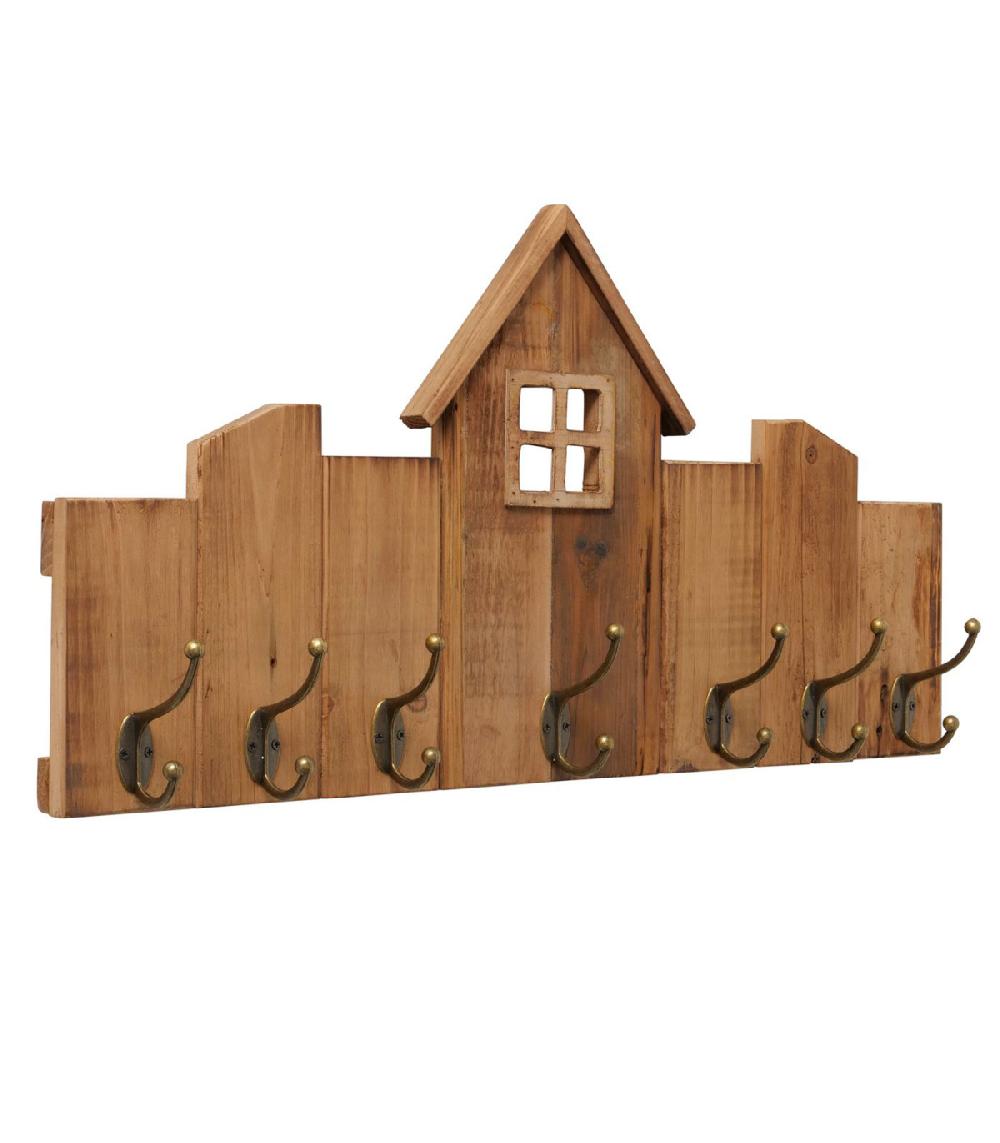 wadiga Portemanteau mural 7 accroches bois et métal 54x34x9cm