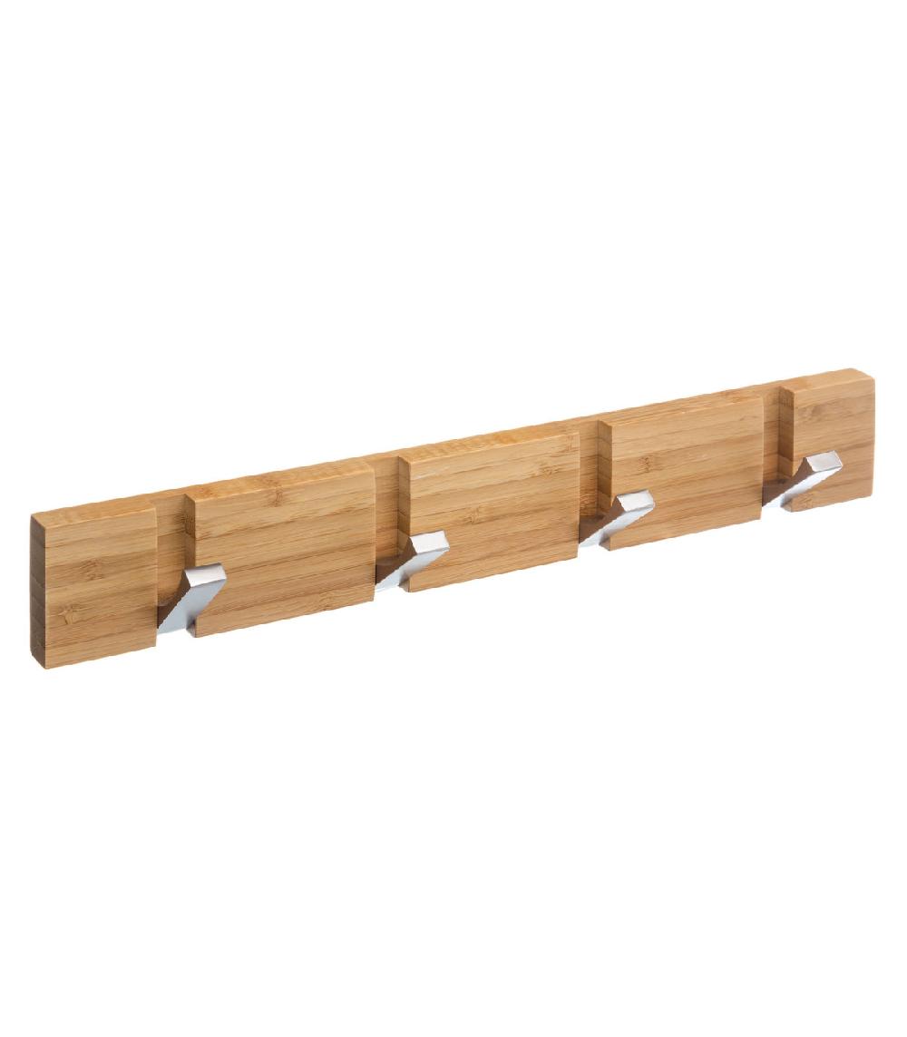 wadiga Portemanteau mural bambou 4 accroches rabbatables - 40x5.5x6cm