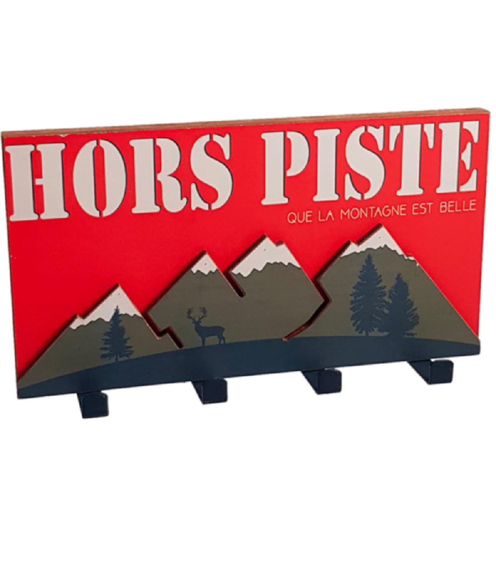 wadiga Portemanteau mural bois 4 crochets Hors Piste - 30x16cm