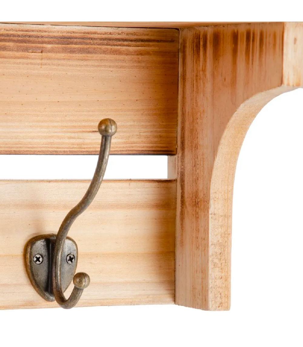 Wadiga Portemanteau Mural Bois Avec étagère 62x15x21cm