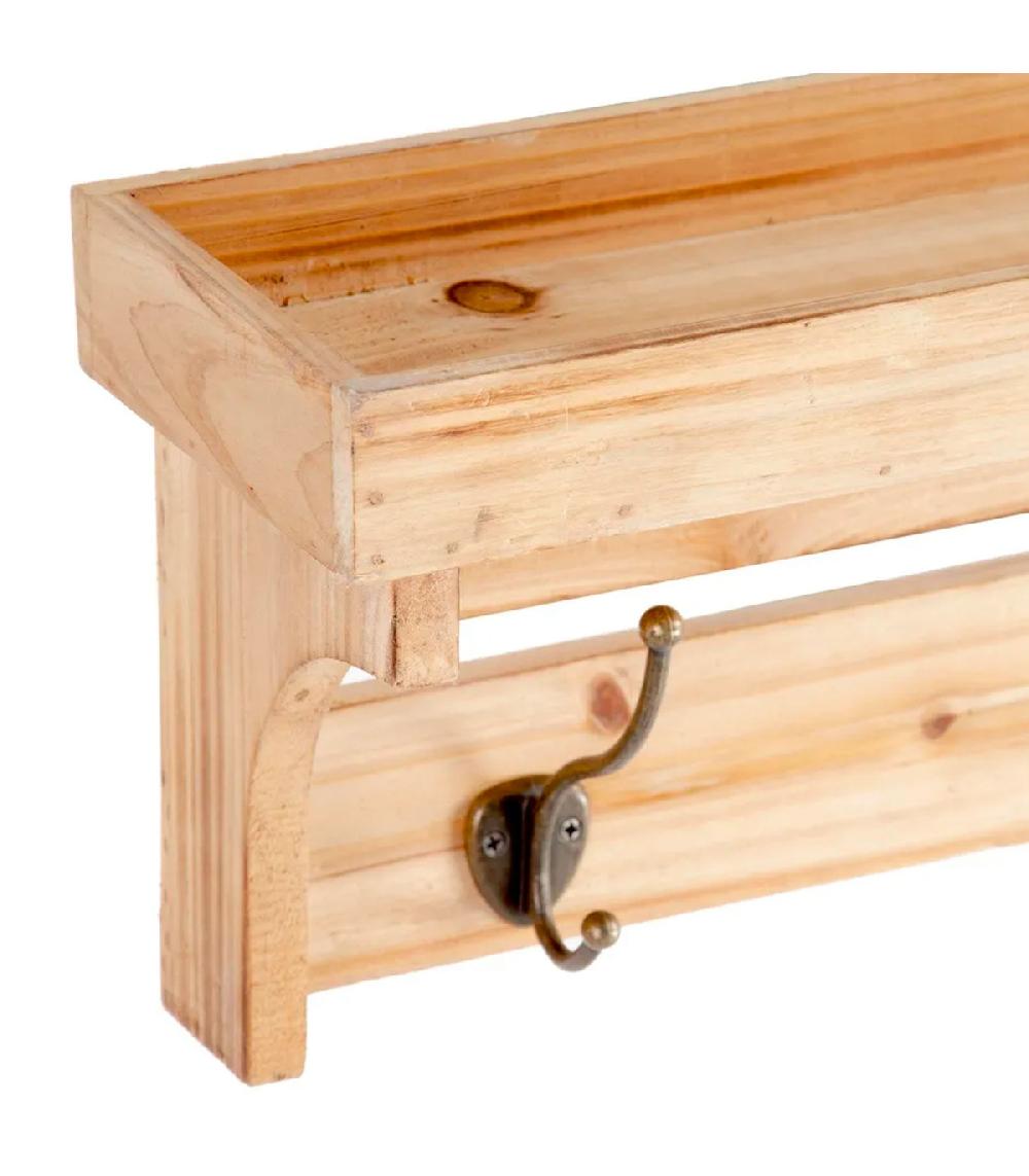 Wadiga Portemanteau Mural Bois Avec étagère 62x15x21cm