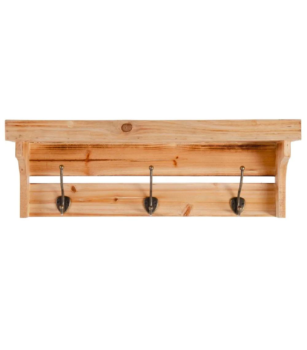 wadiga Portemanteau mural bois avec étagère 62x15x21cm