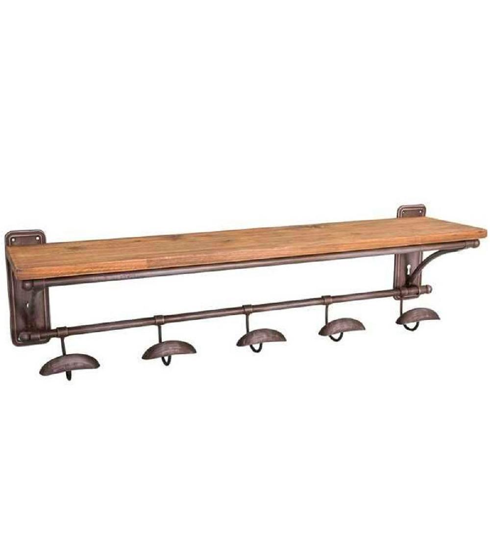 wadiga Portemanteau mural bois et métal avec étagère 75x18.5x17cm