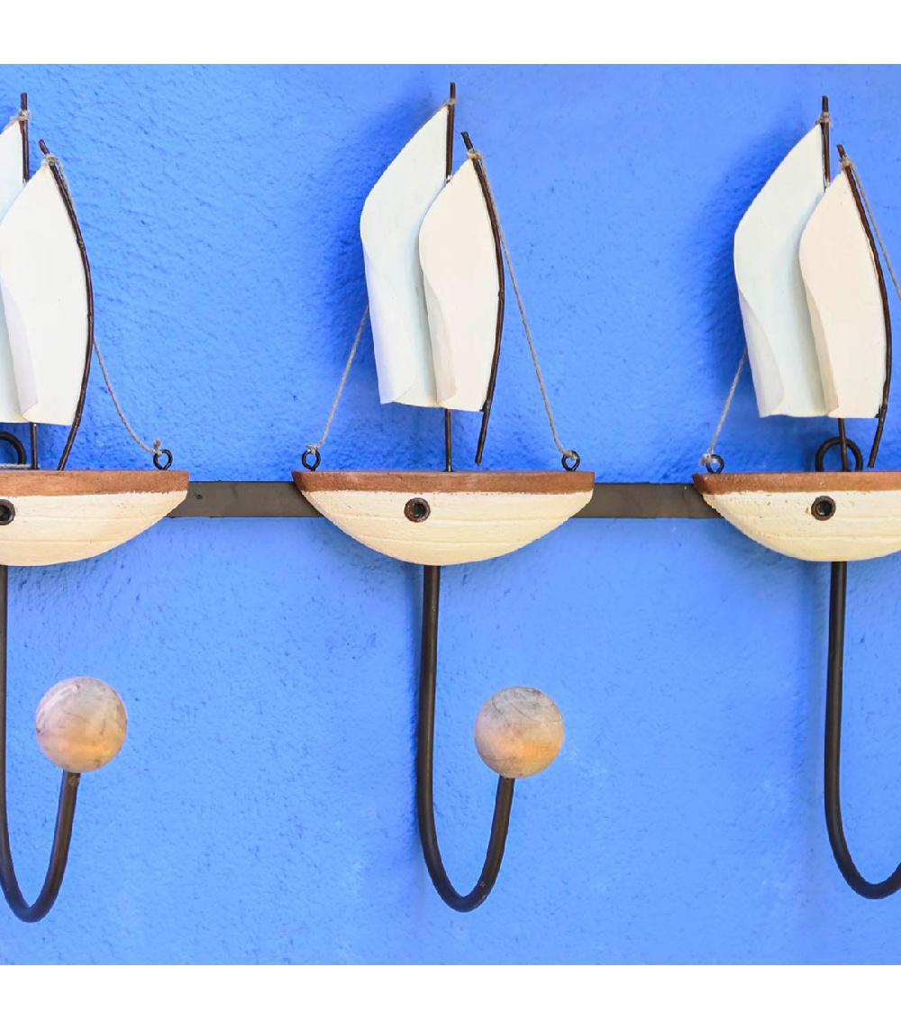 Wadiga Portemanteau Mural Bois Et Métal Bateaux 39x10x26.5cm