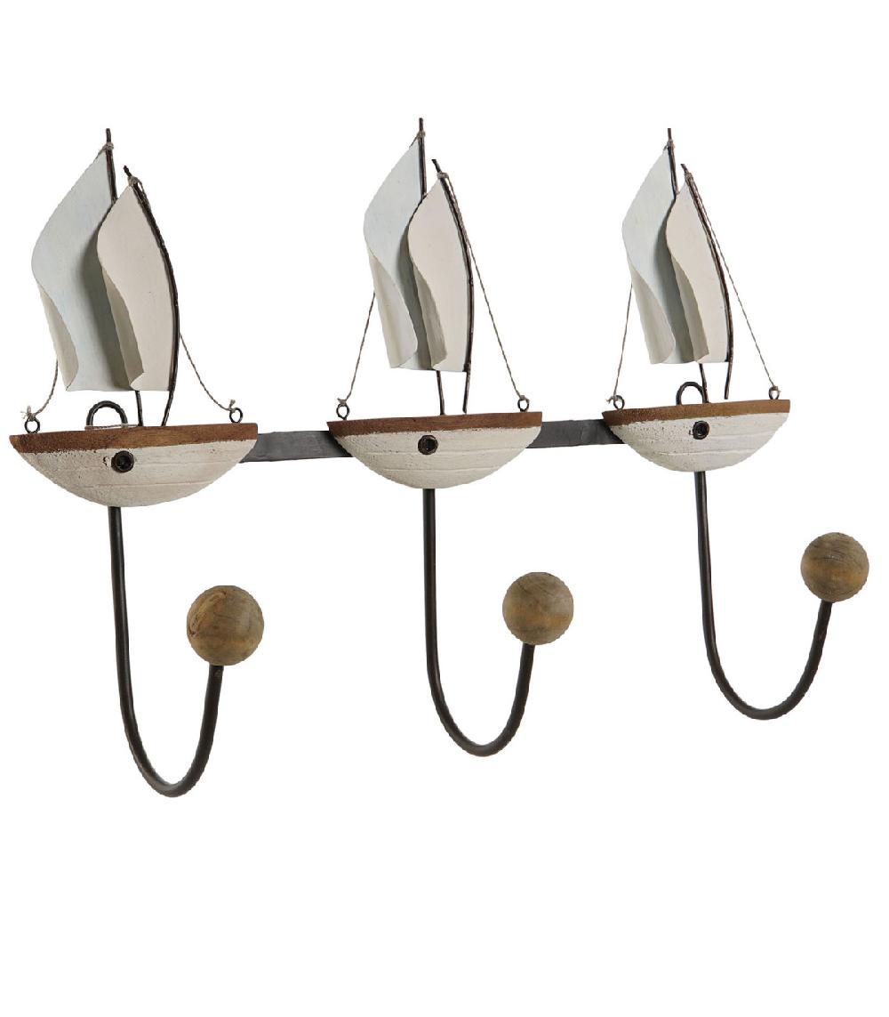 Wadiga Portemanteau Mural Bois Et Métal Bateaux 39x10x26.5cm