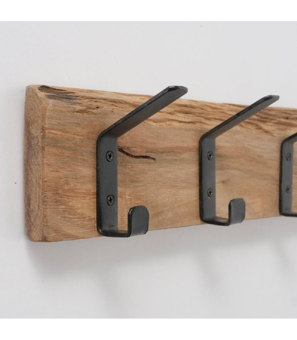 Wadiga Portemanteau Mural Bois Et Métal Noir 5 Accroches 55x8x11cm