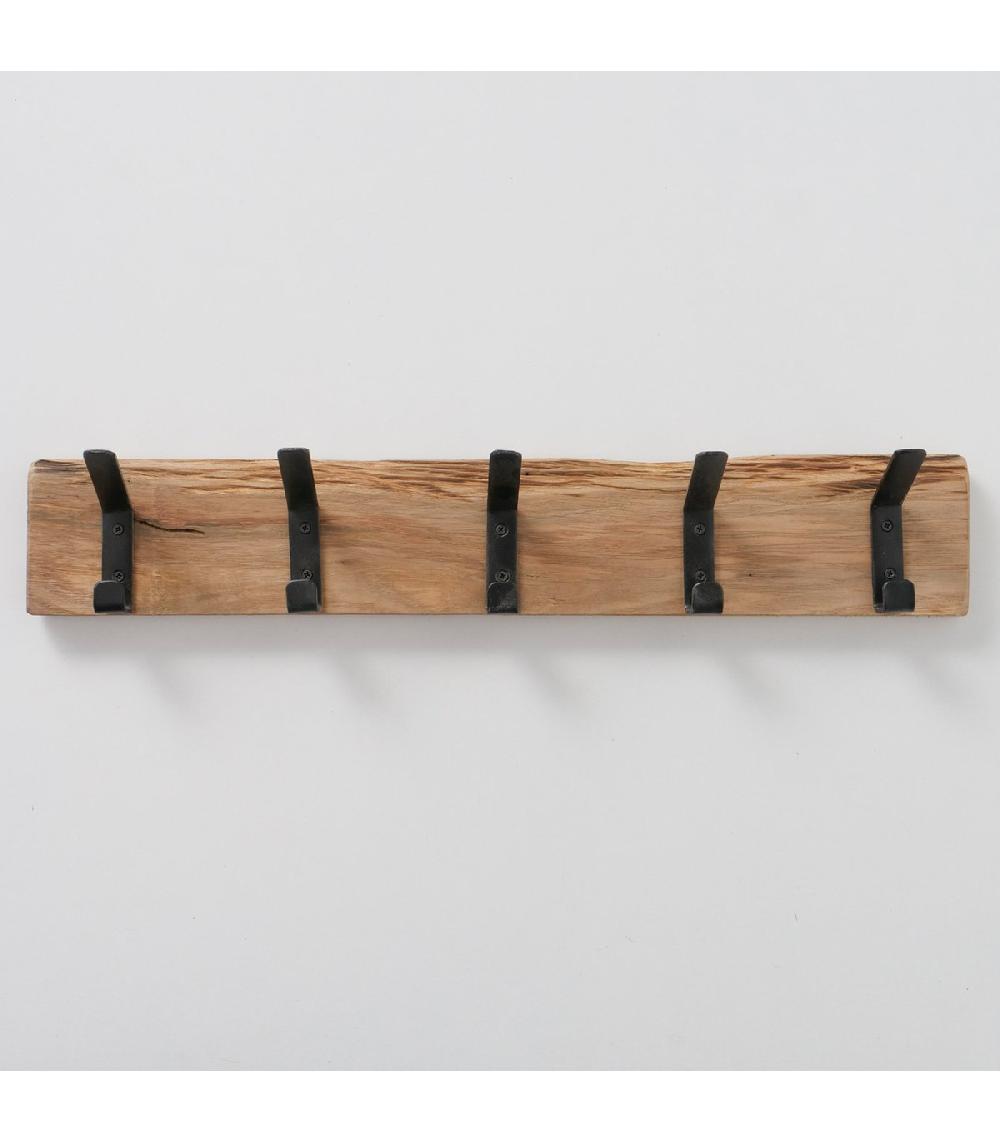 Wadiga Portemanteau Mural Bois Et Métal Noir 5 Accroches 55x8x11cm