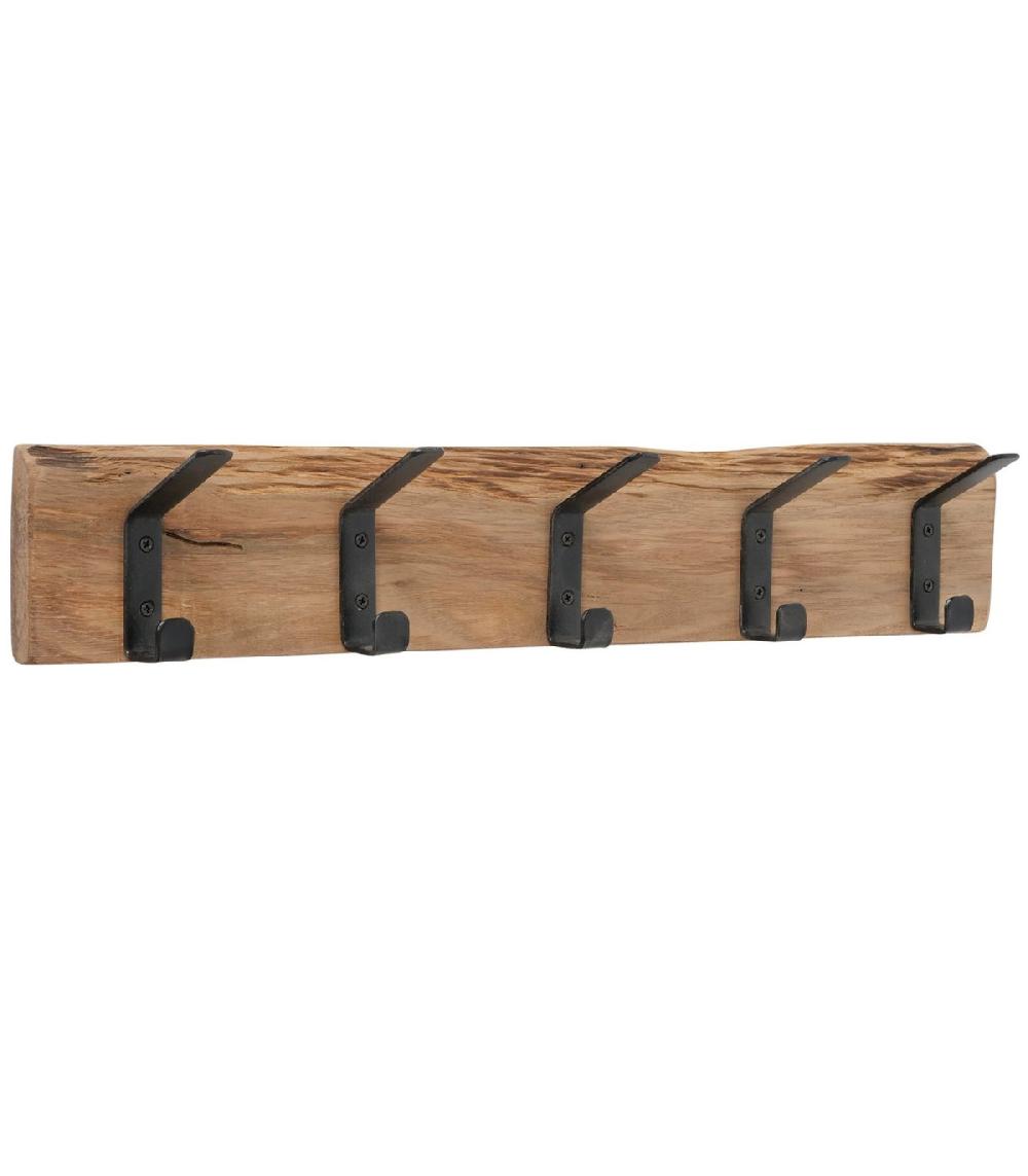 wadiga Portemanteau mural bois et métal noir 5 accroches 55x8x11cm