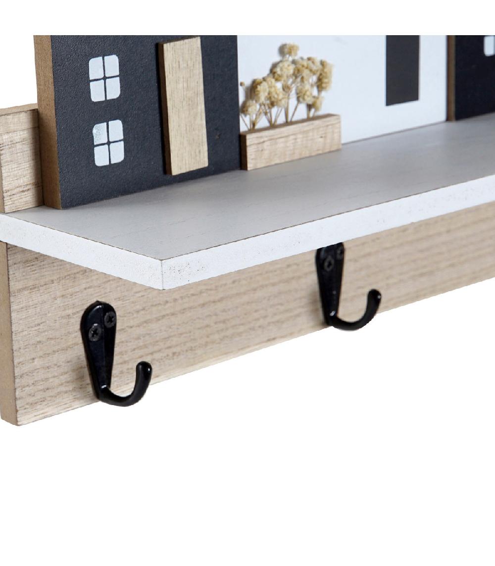 Wadiga Portemanteau Mural Bois Maisons Avec 1 étagère