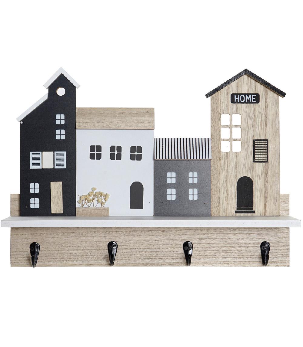 wadiga Portemanteau mural bois maisons avec 1 étagère