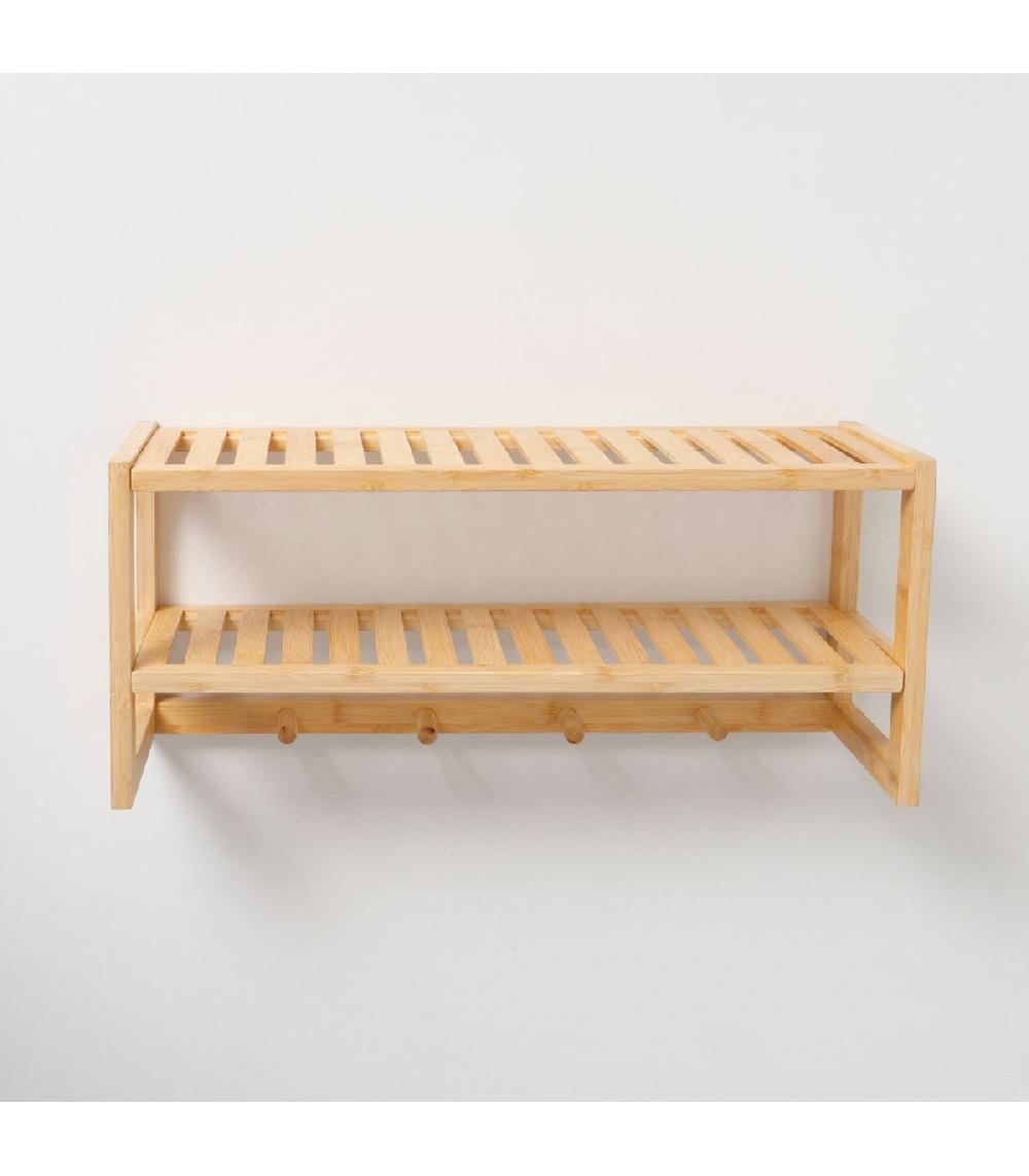 Wadiga Portemanteau Mural En Bambou Avec étagère 55x17x24cm