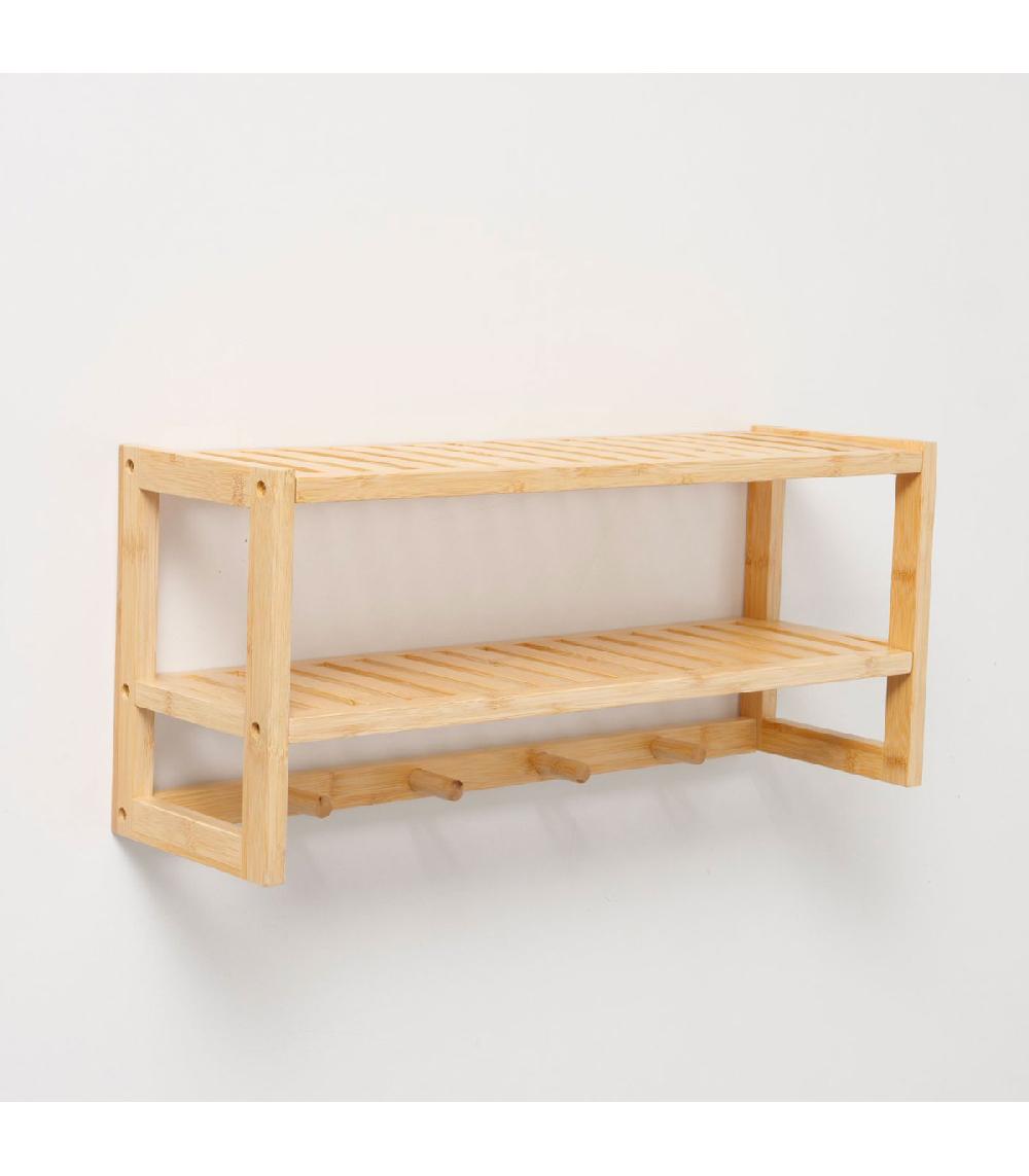 Wadiga Portemanteau Mural En Bambou Avec étagère 55x17x24cm