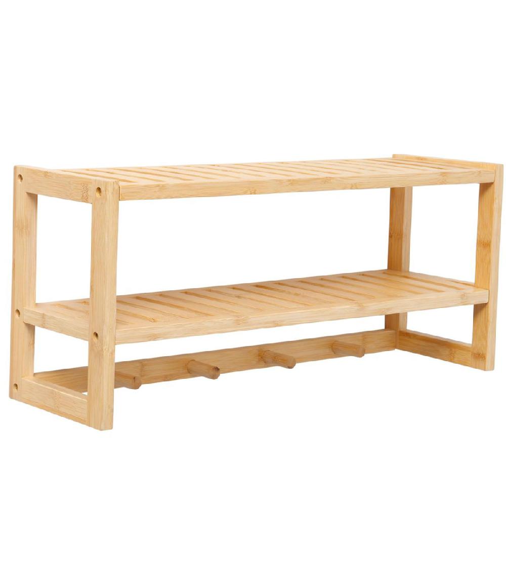 wadiga Portemanteau mural en bambou avec étagère 55x17x24cm