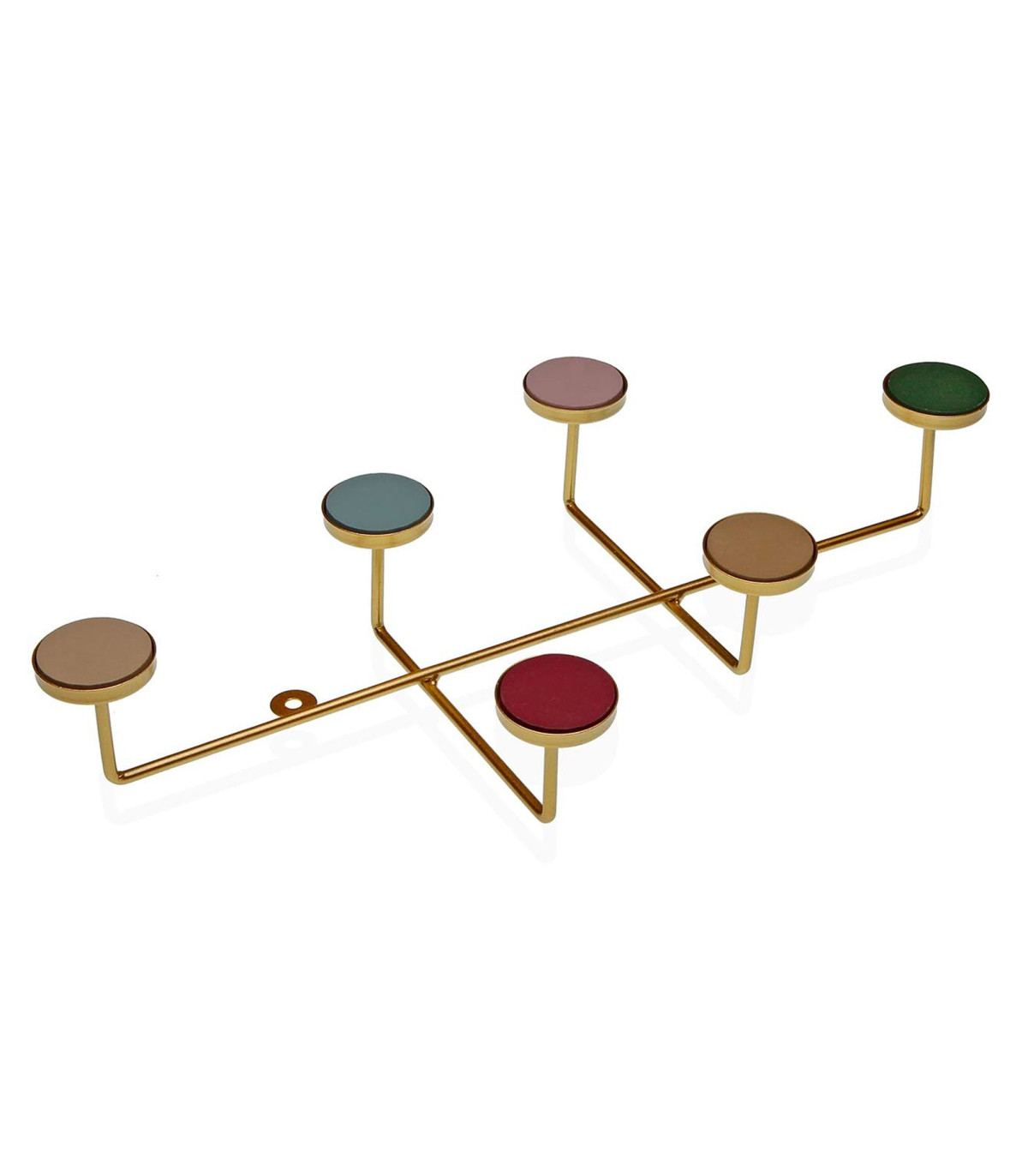 wadiga Portemanteau mural en métal doré et 6 accroches colorées 22x41x6.5cm