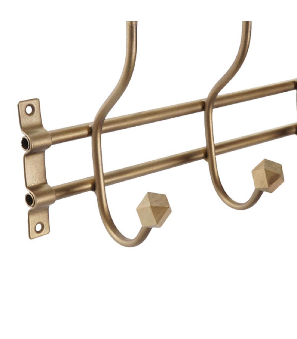 Wadiga Portemanteau Mural En Métal Doré Et Bois 47x8.5x17.5cm