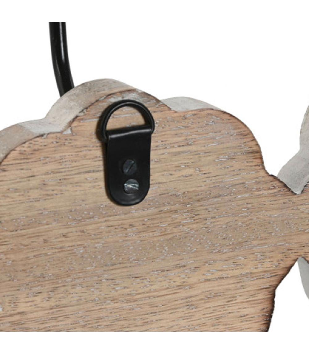 Wadiga Portemanteau Mural Fleurs Bois De Mangue Cérusé Et Métal 42x8x14cm