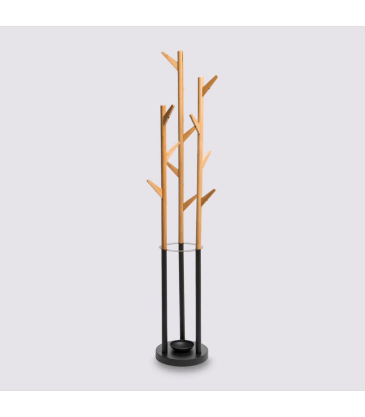 Wadiga Portemanteau Sur Pied Bois Et Noir + Porte Parapluies - 38x38x174cm