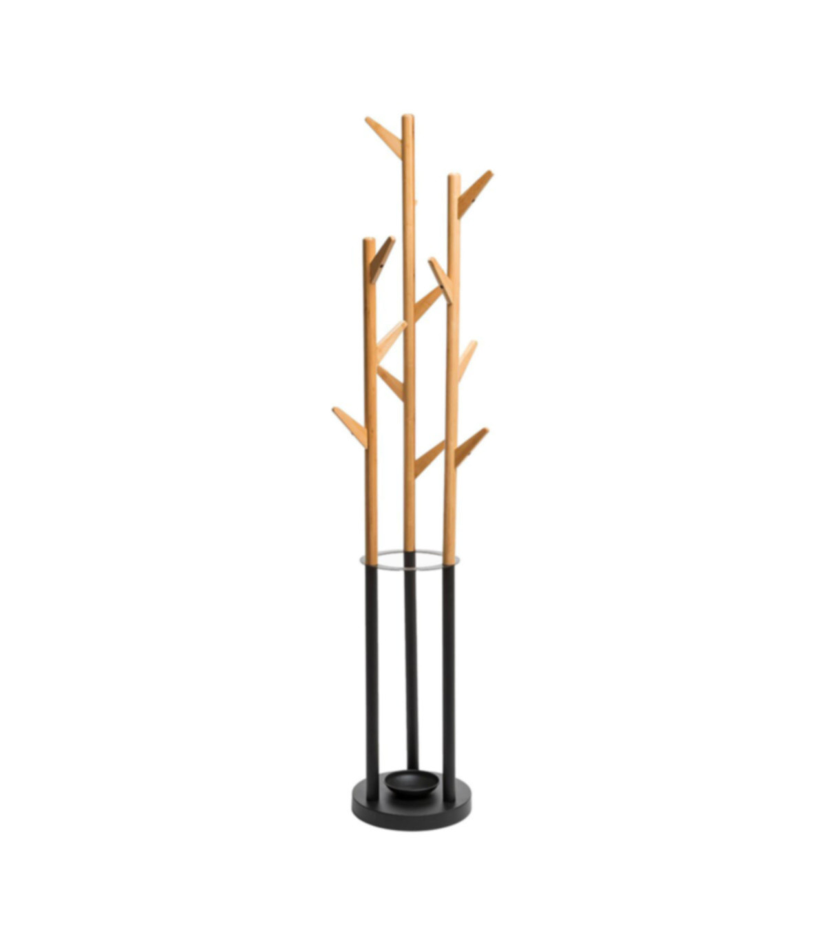 wadiga Portemanteau sur pied bois et noir + porte parapluies - 38x38x174cm