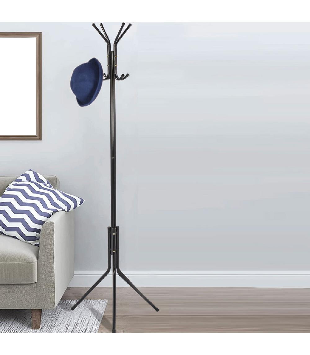Wadiga Portemanteau Sur Pied Métal Noir 8 Accroches 45x38x173cm