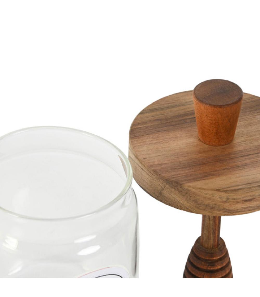 Wadiga Pot à Miel Verre Et Bois D'acacia 9x9x13.5cm