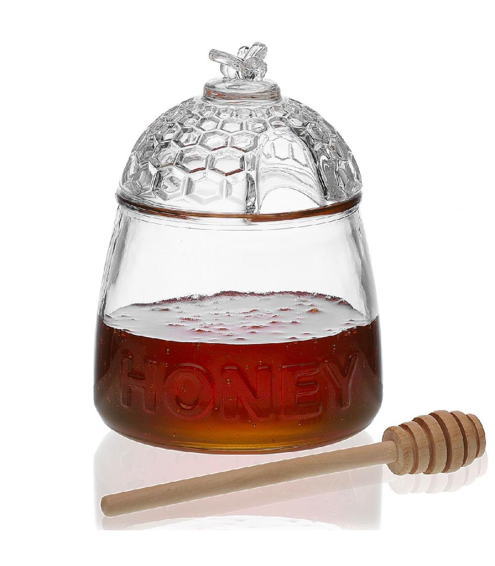 Wadiga Pot à Miel Verre Et Cuillère En Bois 10.5x10.5x14.5cm