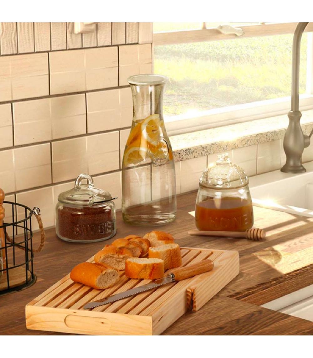 Wadiga Pot à Miel Verre Et Cuillère En Bois 10.5x10.5x14.5cm