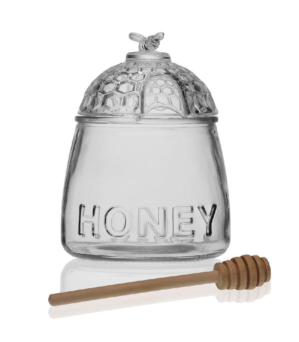 wadiga Pot à miel verre et cuillère en bois 10.5x10.5x14.5cm