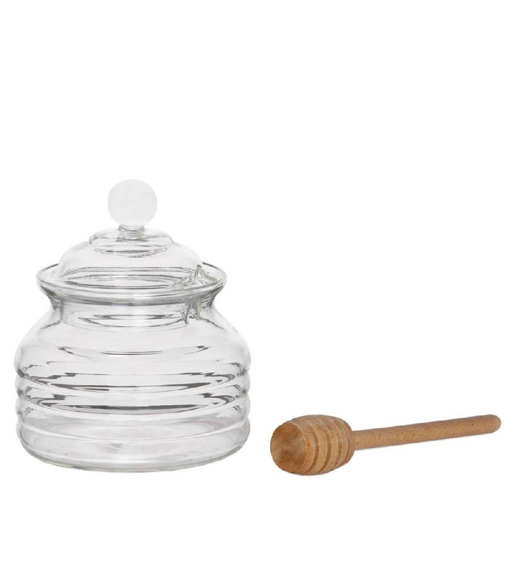 Wadiga Pot à Miel Verre Et Cuillère En Bois 9x9x11cm