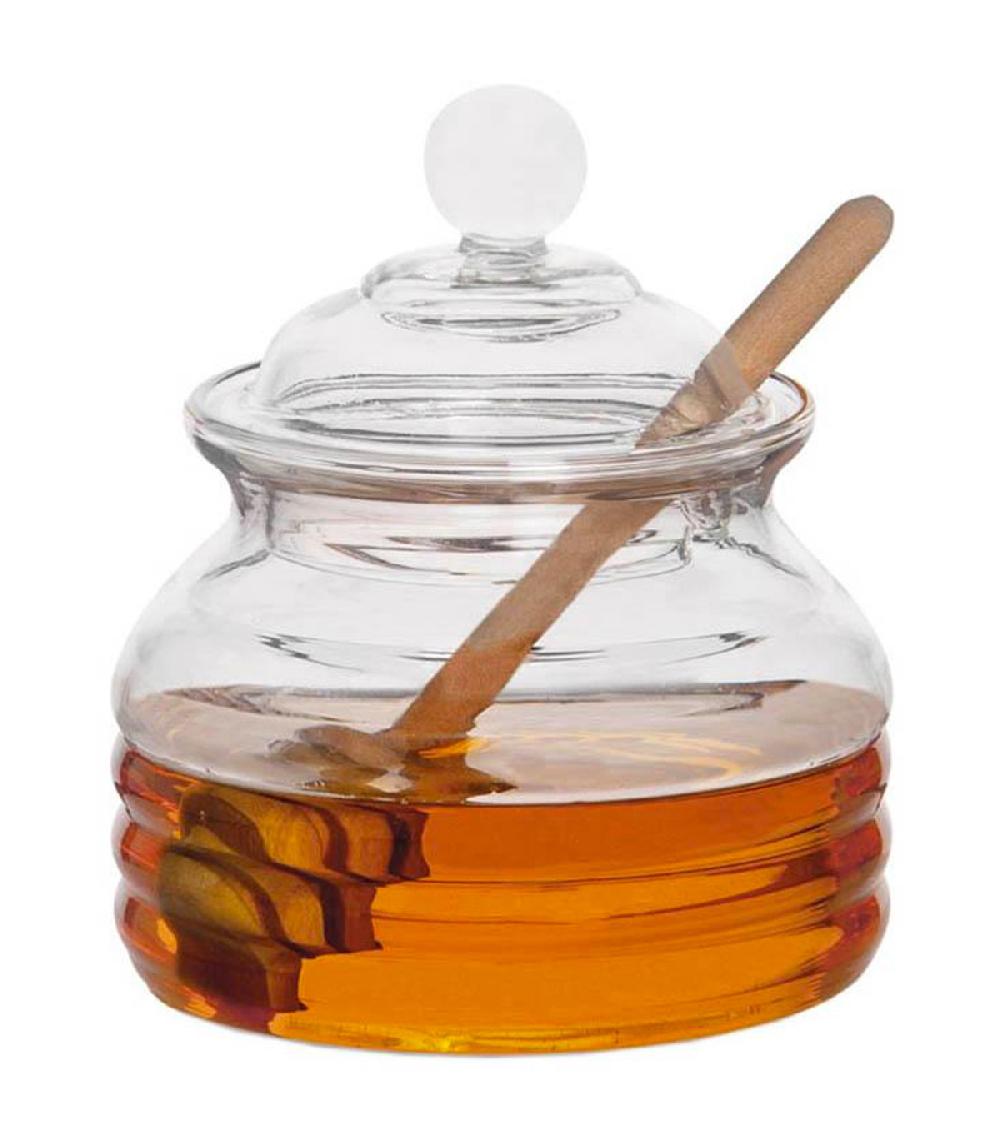 wadiga Pot à miel verre et cuillère en bois 9x9x11cm