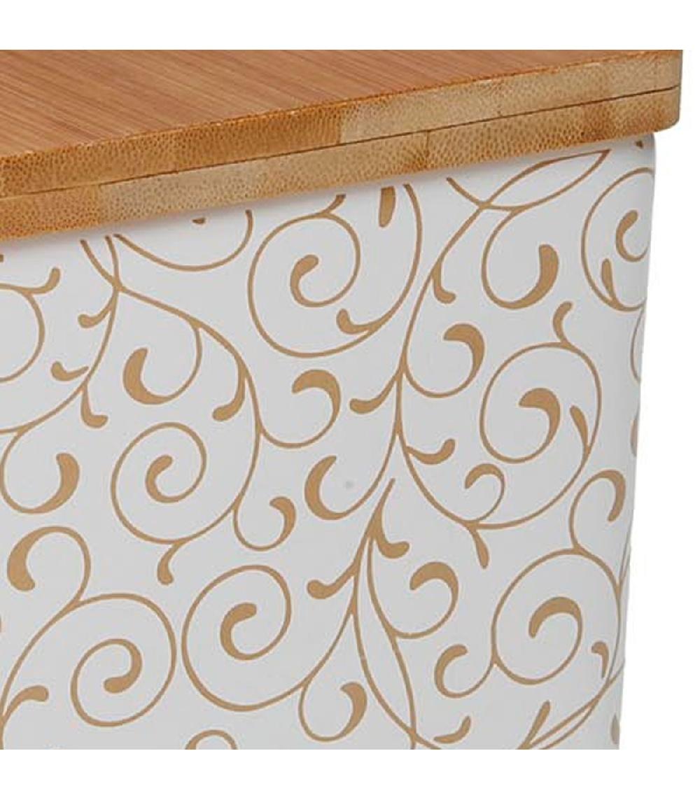 Wadiga Pot à Sel En Céramique Et Couvercle Bambou Fleurs 12x12x11.5cm