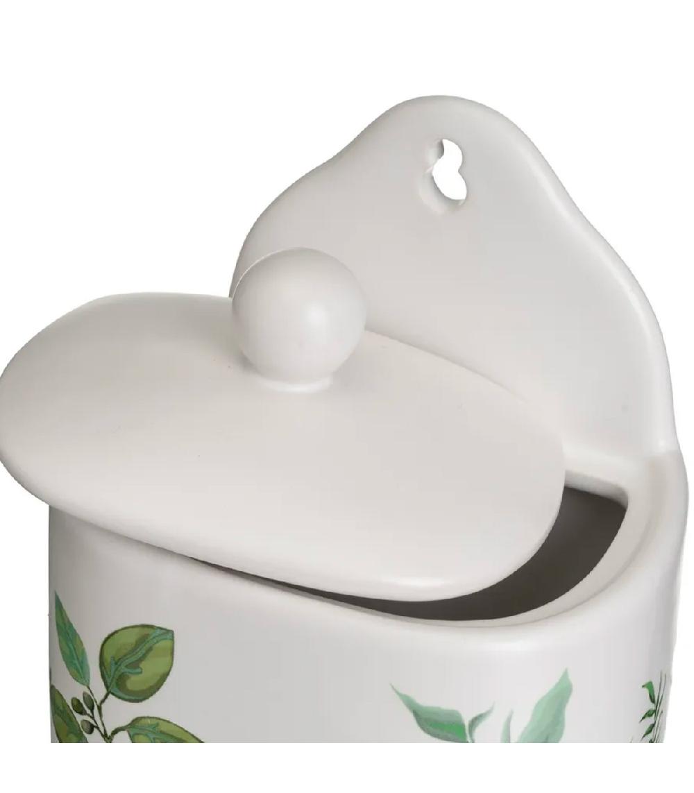 Wadiga Pot à Sel Mural En Céramique Blanche Motif Feuillage
