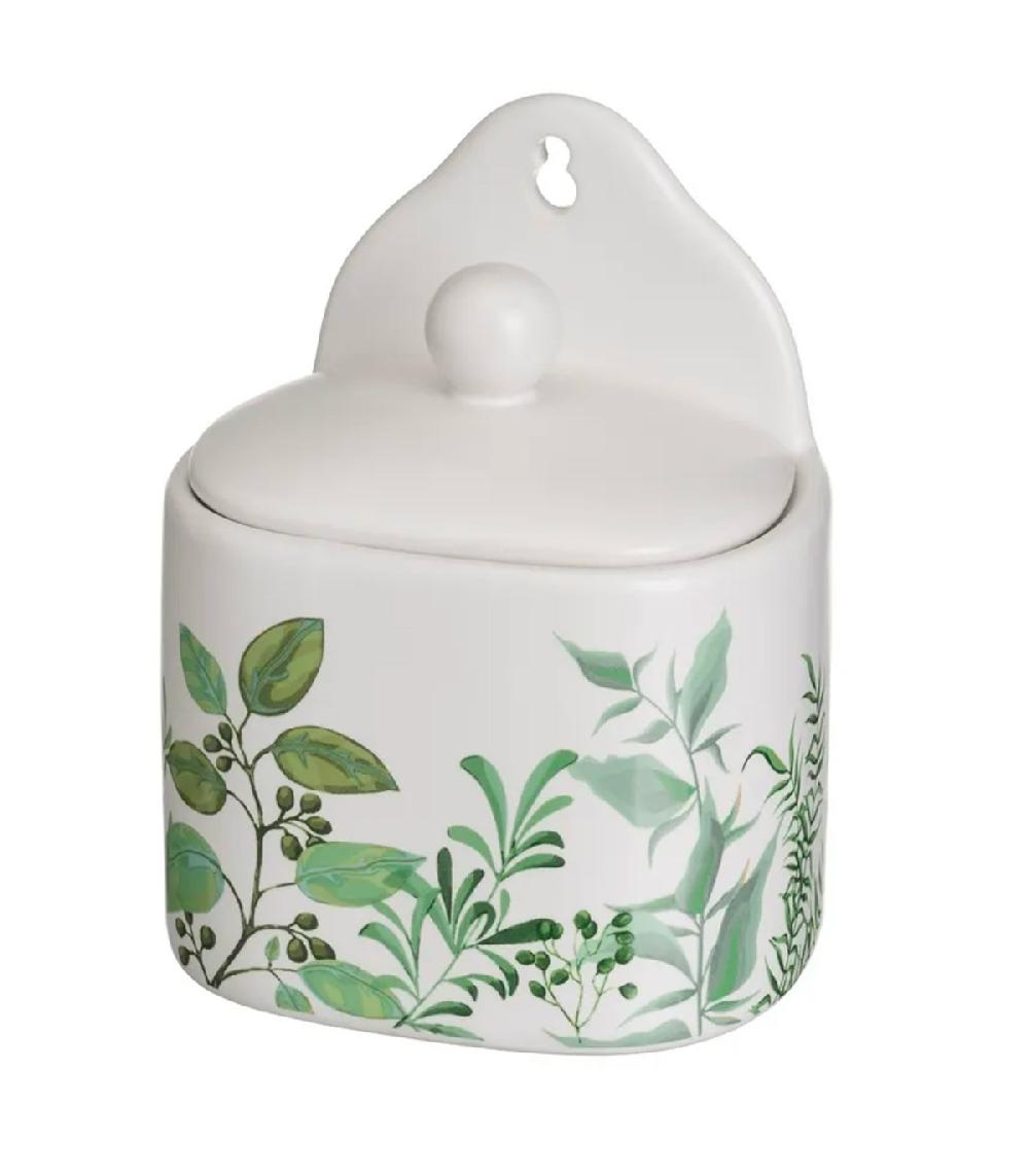 wadiga Pot à sel mural en céramique blanche motif feuillage