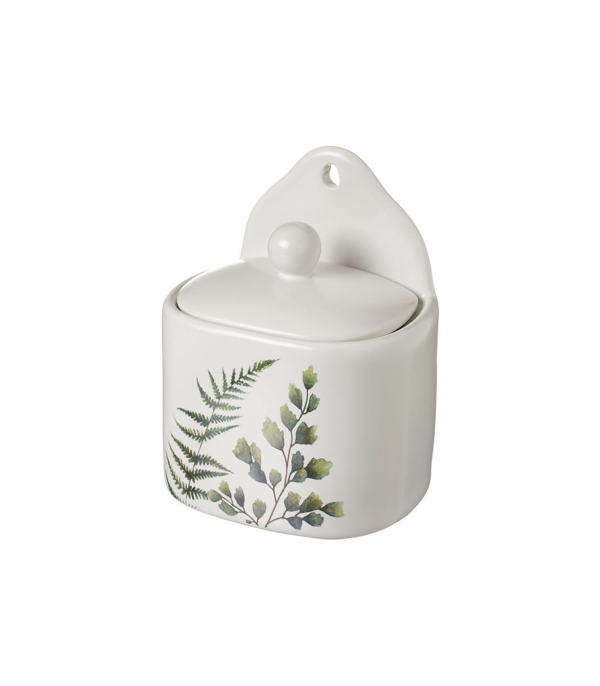 wadiga Pot à Sel Mural en Céramique Blanche Plantes Vertes