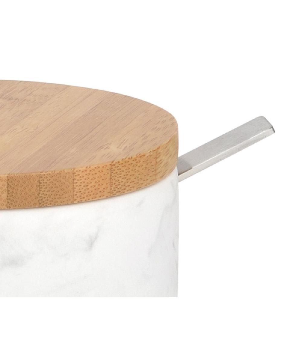 Wadiga Pot à Sucre En Céramique Effet Marbre Blanc Et Bambou