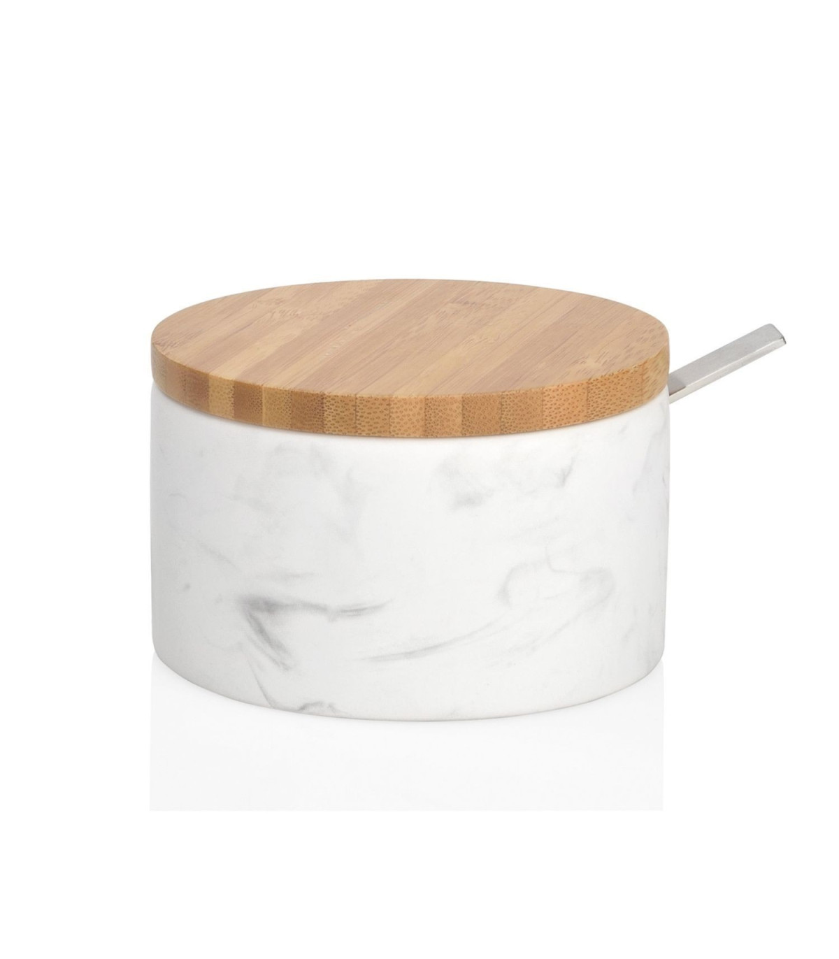 wadiga Pot à Sucre en Céramique effet Marbre Blanc et Bambou