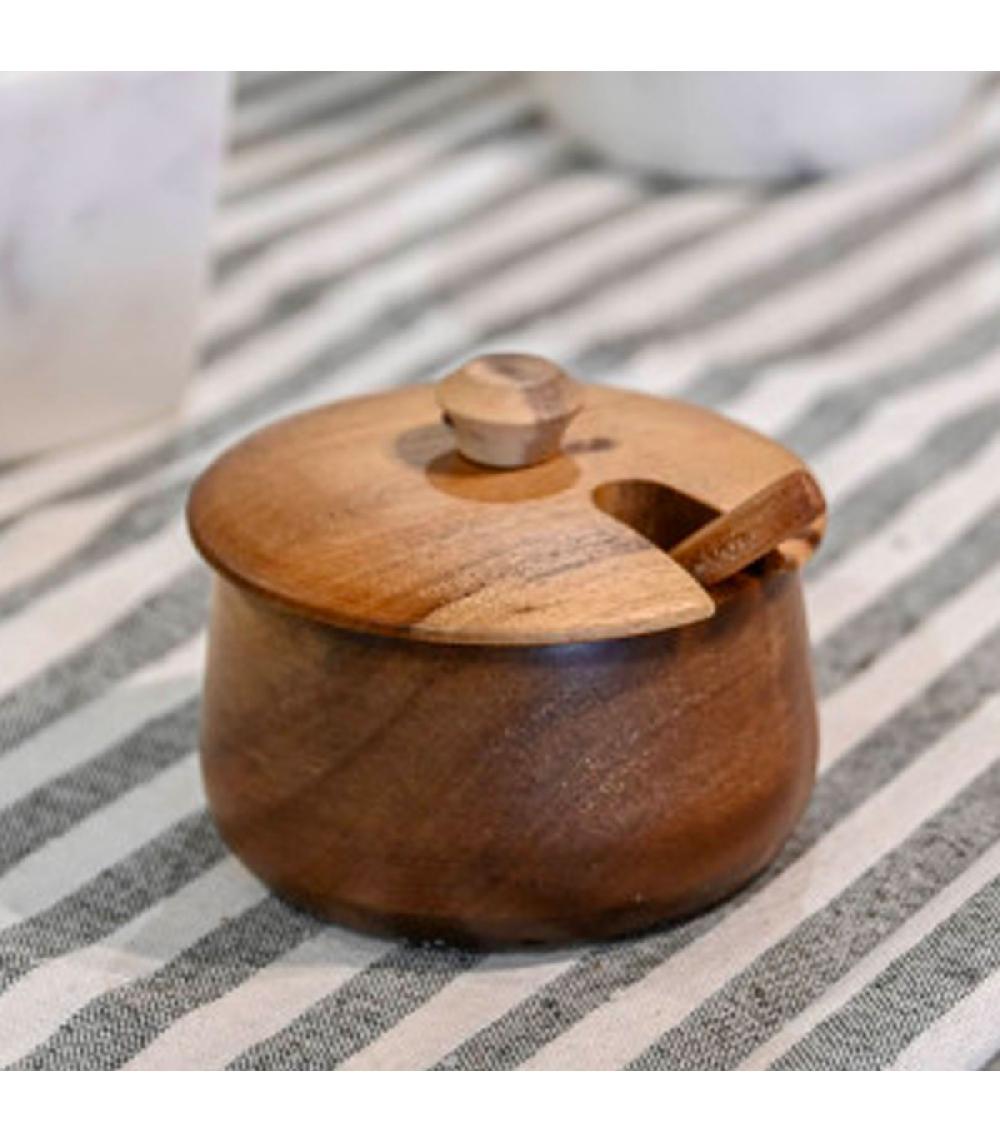 Wadiga Pot à Sucre Ou Sel En Bois D'acacia 9.5x9.5x7.5cm
