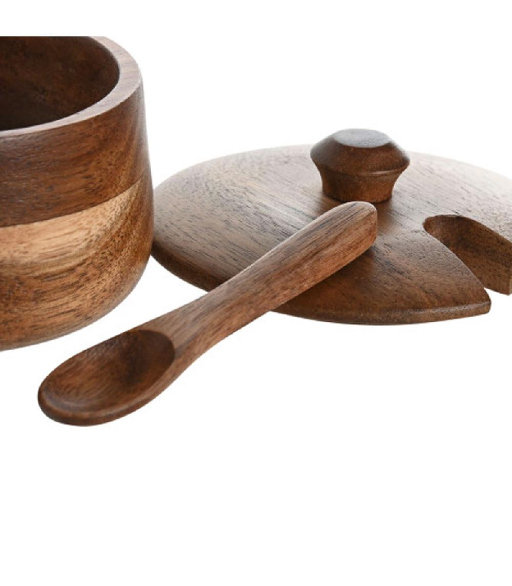 Wadiga Pot à Sucre Ou Sel En Bois D'acacia 9.5x9.5x7.5cm