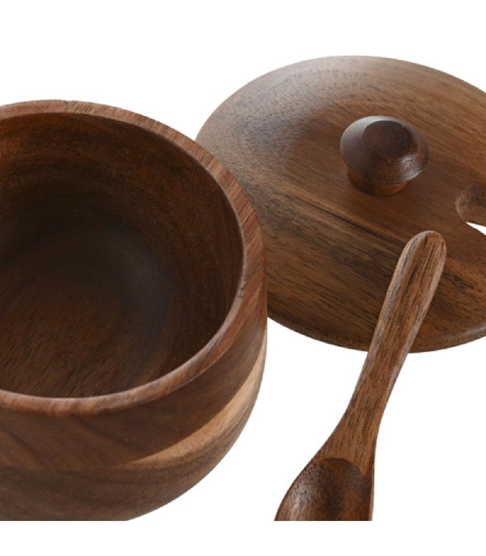 Wadiga Pot à Sucre Ou Sel En Bois D'acacia 9.5x9.5x7.5cm