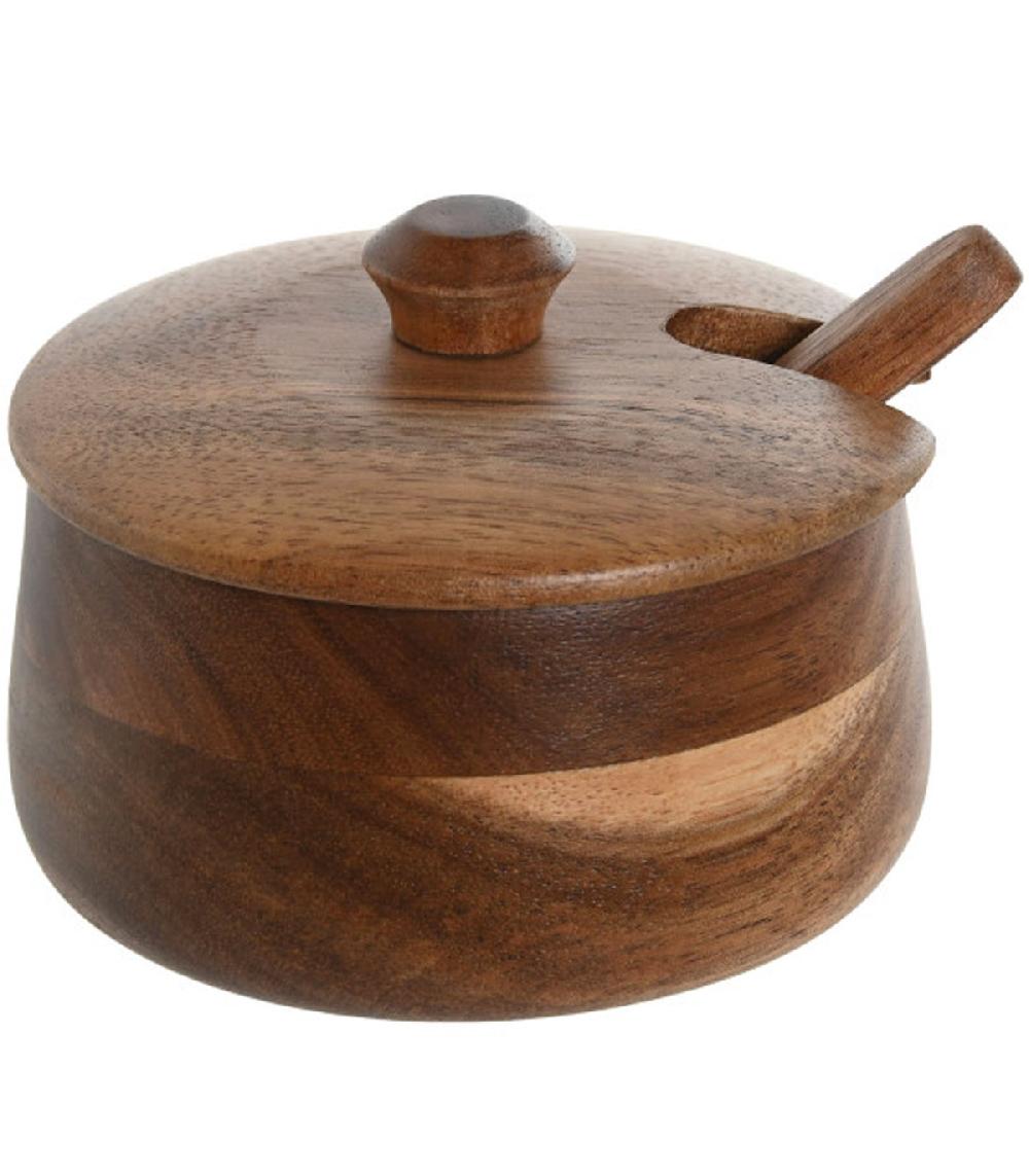 wadiga Pot à sucre ou sel en bois d'acacia 9.5x9.5x7.5cm